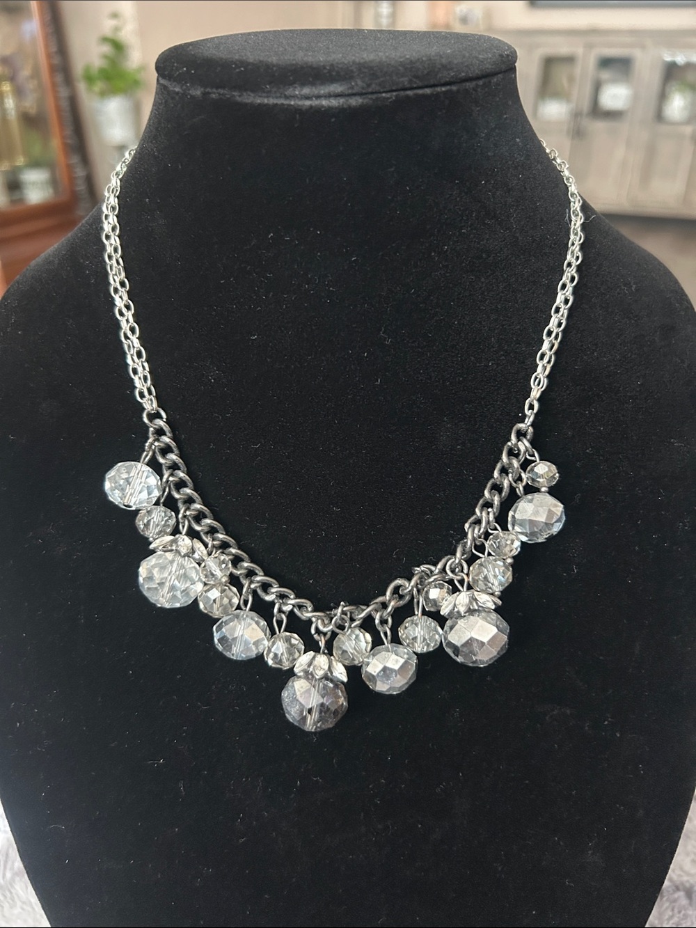 New York & Company Silver-Tone Faceted Crystal Cluster Necklace